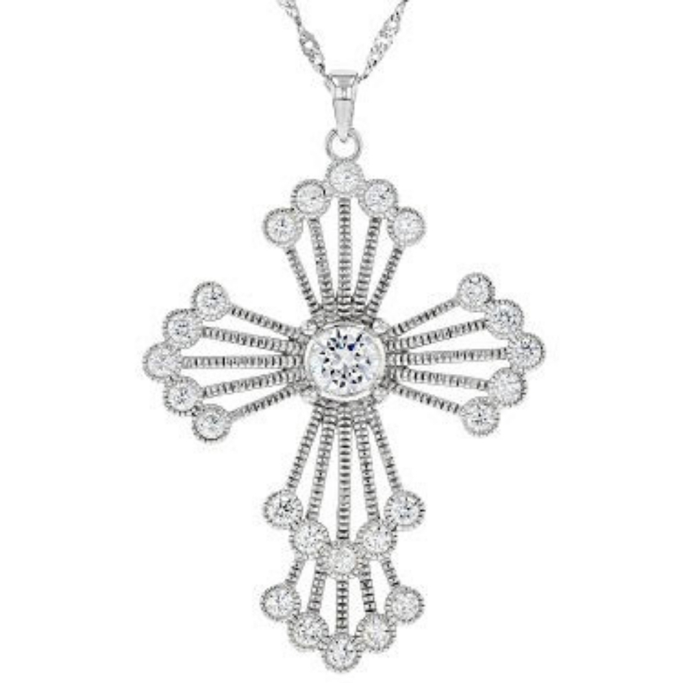 Sterling silver rhodium 925 Cross Pendant with Chain New